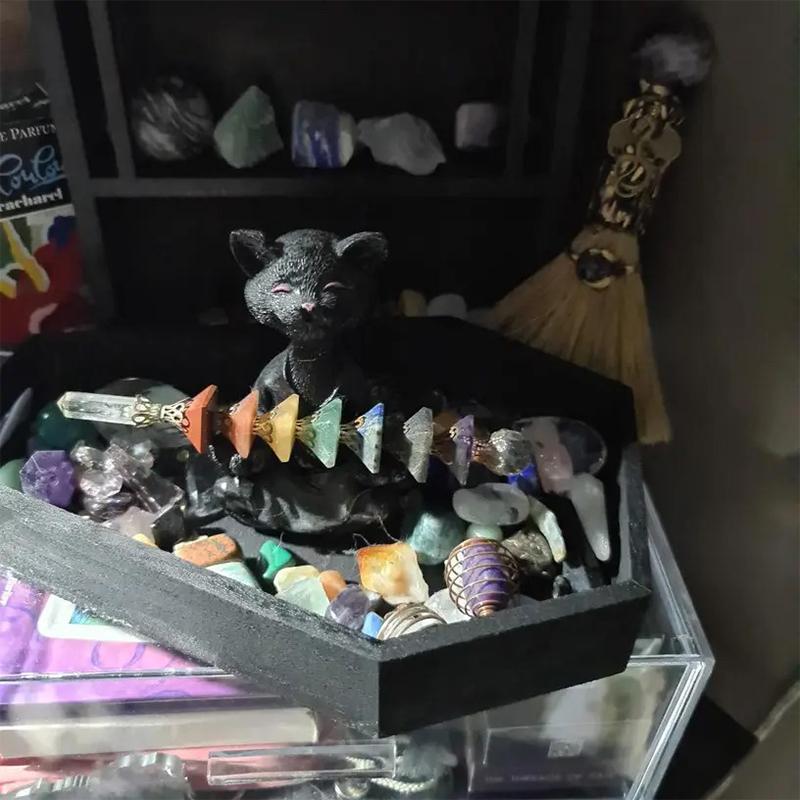 Gothic Coffin-Shaped Wooden Storage Box Black Coffin Makeup Organizer Tray Cosmetic Holder Home Office Decor Halloween