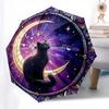1pc Stained Glass Cat Moon Auto Open Close Umbrella, Portable Tri-Fold Design with 8-Bone Iron Frame, Outdoor for Fans, Travelers, Daily Use, Festive