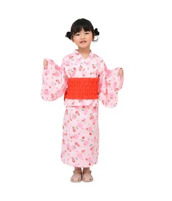 Yukata Easy To Wear One Piece Large Flower Yukata Set Children Girls Kids Jinbei Obi Set 100 110 120 130 140 Summer Festival Fireworks Festival