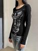 Gothic Print Slim Fit Crew Neck Short Sleeve Women's T-Shirt