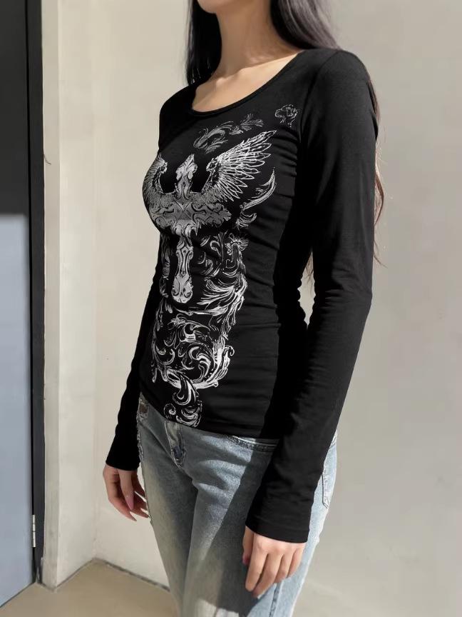 Gothic Print Slim Fit Crew Neck Short Sleeve Women's T-Shirt