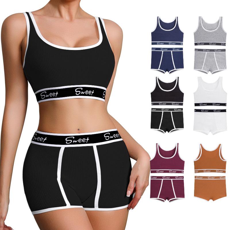 

Hot Girl Fitness Mid-Waist Cotton Sports Underwear Set M сірий колір