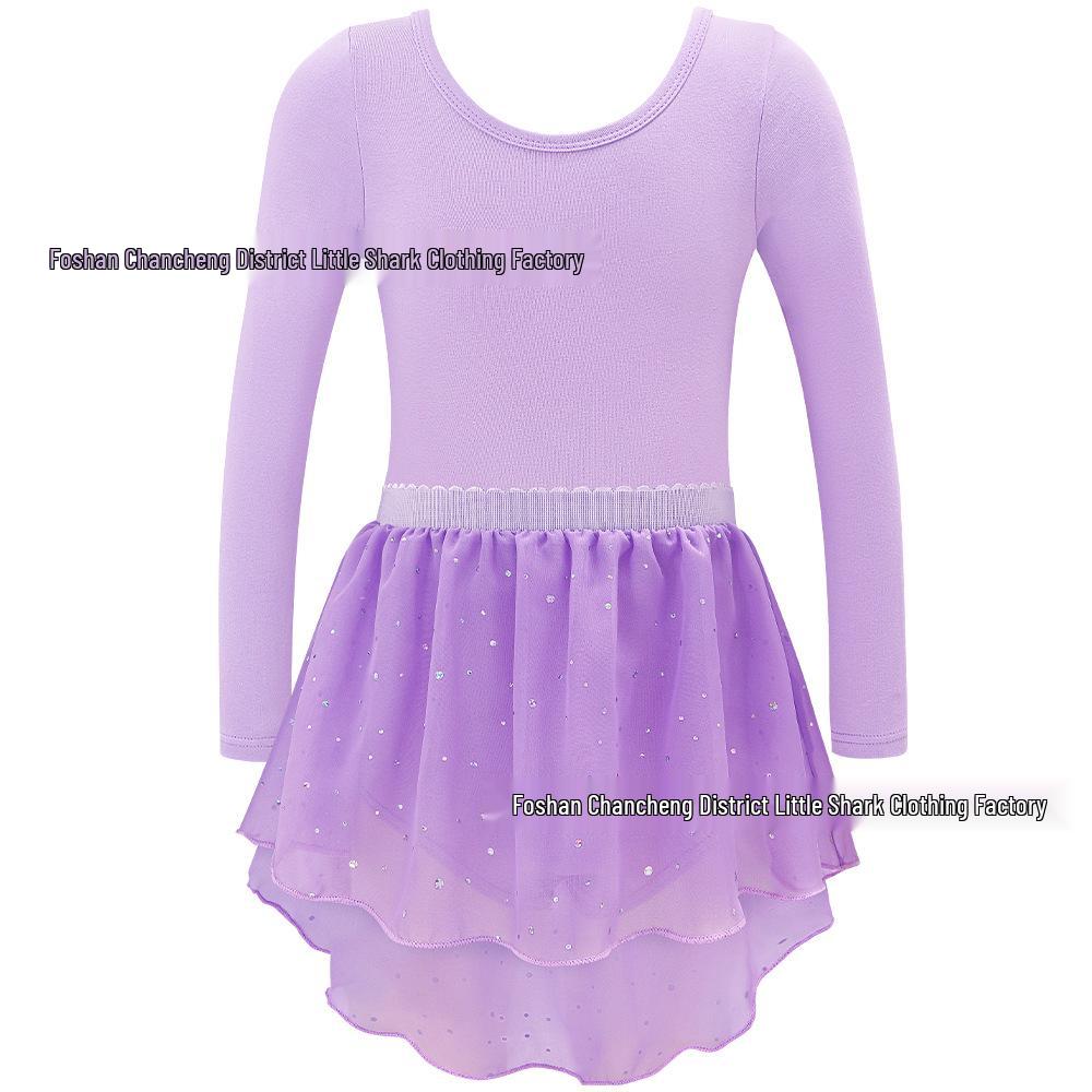 Conjunto de Gimnasia para Niñas de Manga Larga con Falda de Lentejuelas - Dos Piezas con Correas Cruzadas Múltiples