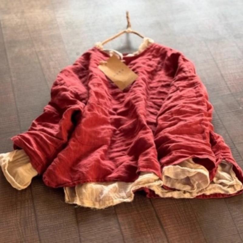 Johnature Women Vintage Shirts Solid Color O-Neck Long Sleeve Autumn Button Loose Soft Female Blouses