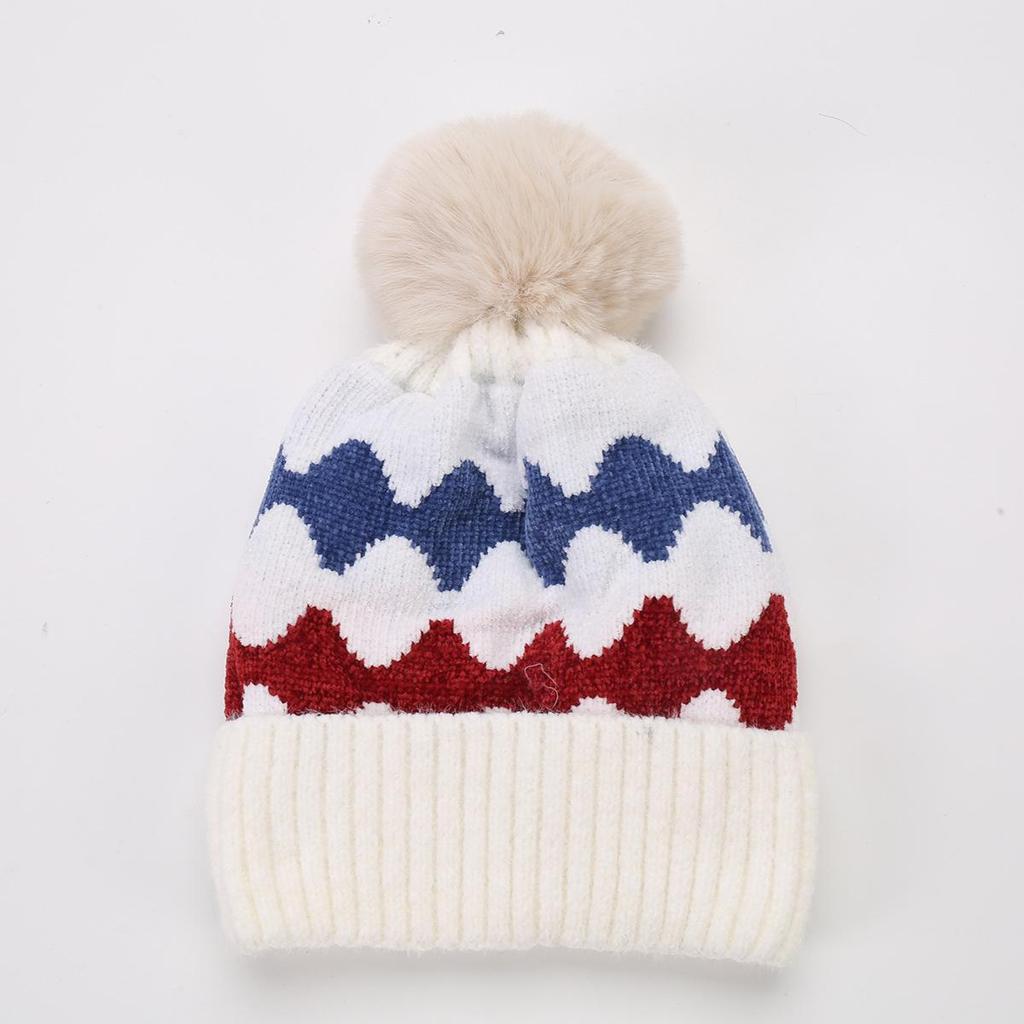 Women's Autumn Winter Plush Warm Knit Hat Chenille Soft Wave Wool Ball Wool Hat