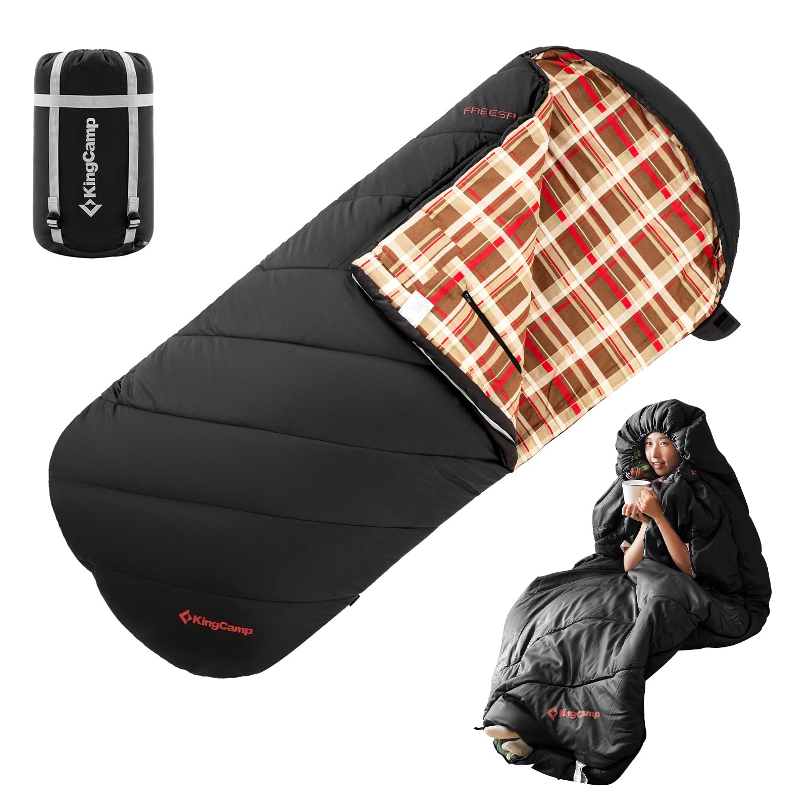 

KingCamp Wide Sleeping Flannel Adult 100cm Comfortable Temperature Ideal for Outdoor Car and Emergency Includes Storage Bag Envelope-Style Bag,