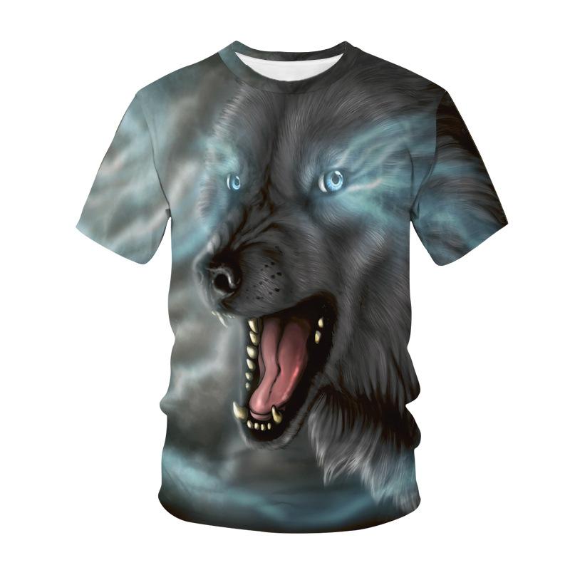 Summer Fashion Creative Wolf 3D Printed Loose Men's Short Sleeved Personalized Top