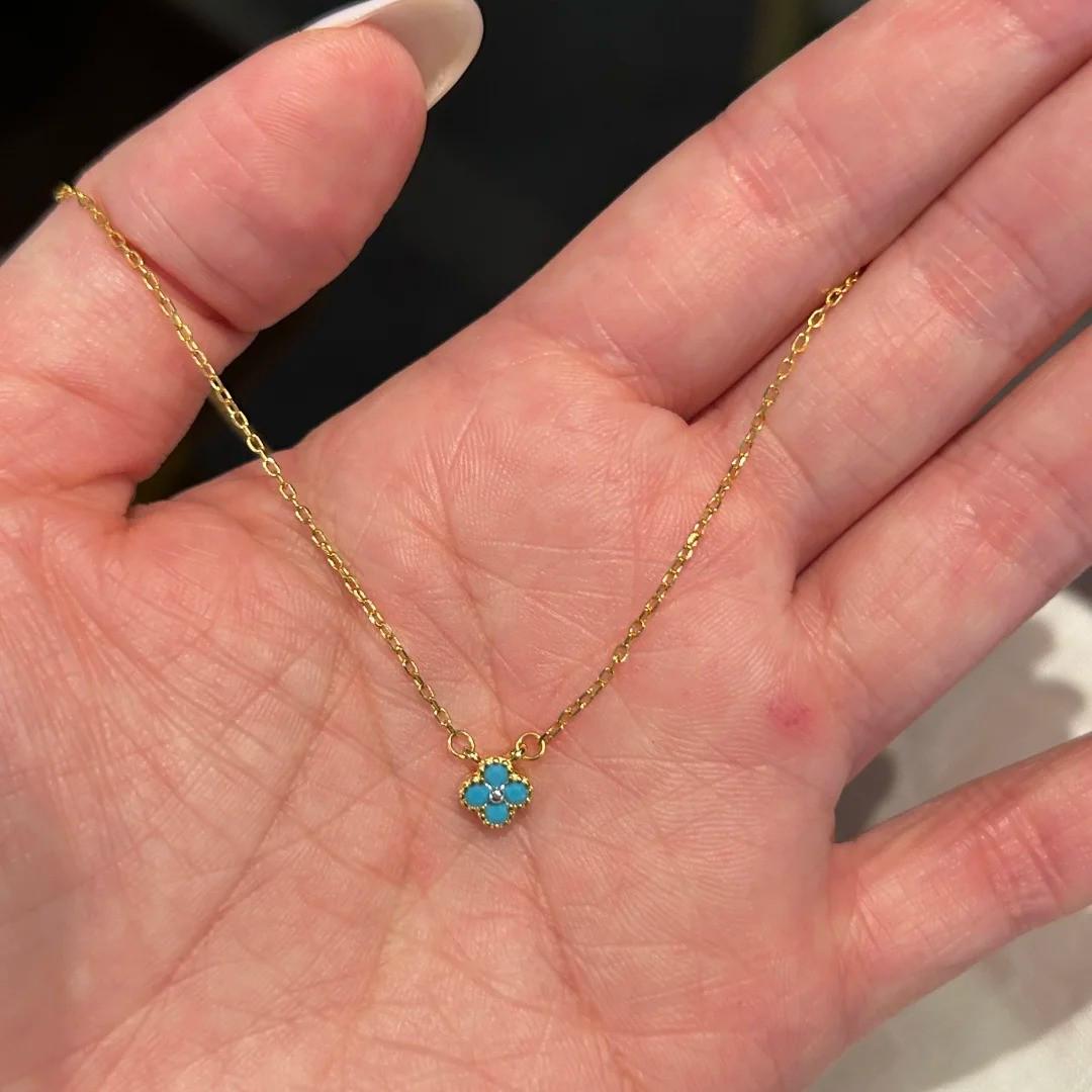 Xiaohongshu Bestseller Fresh Blue Turquoise Four-Leaf Clover Necklace - High-End, Versatile, and Stylish Design for Women