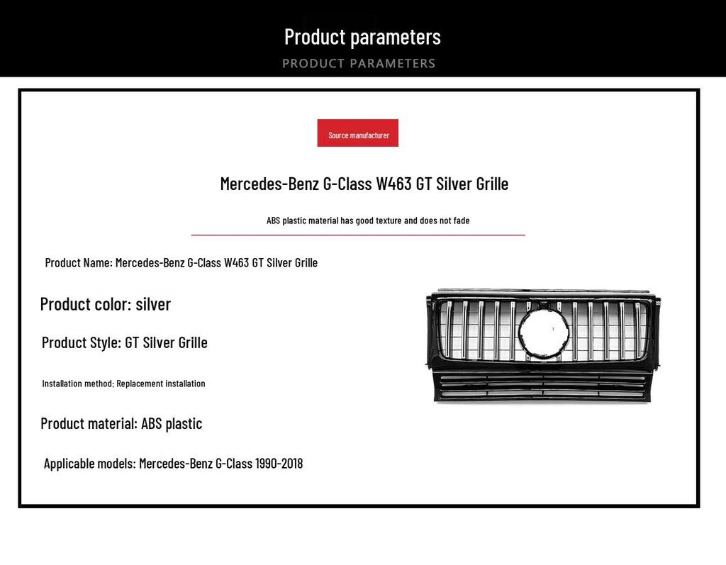 GT Silver Edition Front Grille Replacement for 1990-2018 Mercedes-Benz G-Class W463