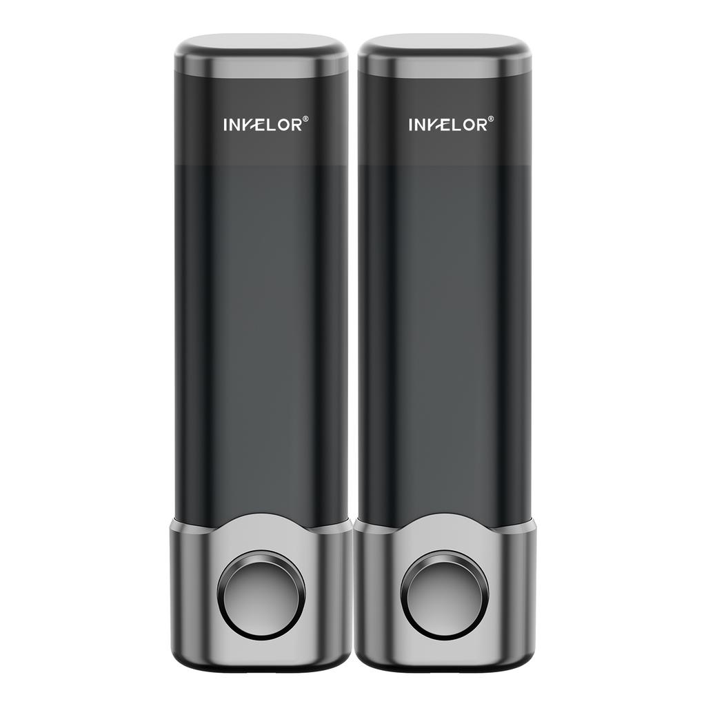 500ml Dark Gray ABS 2-Chamber Wall-Mounted Refillable Shampoo & Conditioner Soap Dispenser for Bathroom & Hotel Use No Drill