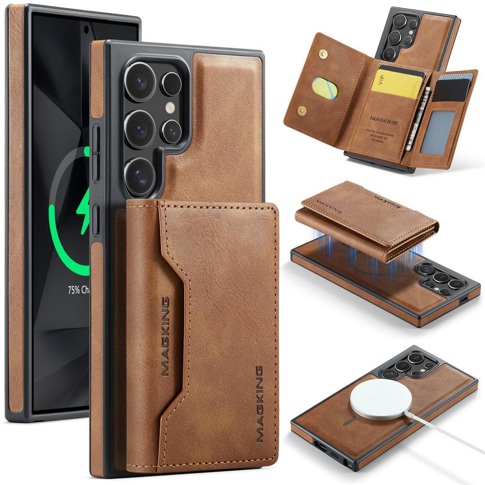 

2 in 1 Magnetic For Magsafe Wireless Charge Card Slot Leather Case For Samsung Galaxy S24 S23 Ultra S24 Plus Wallet Cover For Galaxy S24 коричневый
