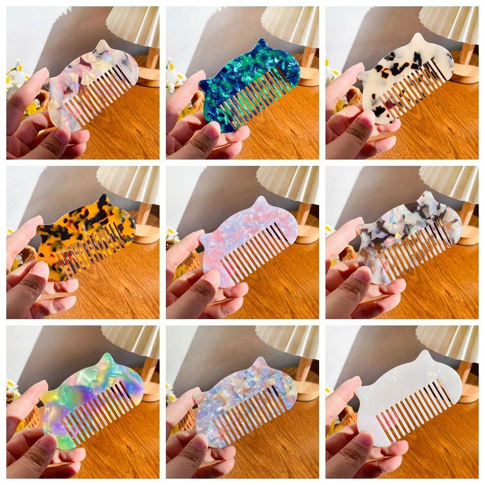 Cat Ear Shaped Acetate Comb Wide Toothed Colorful Makeup Comb Hair Accessories Hair Styling Tool Hairdressing Comb Student