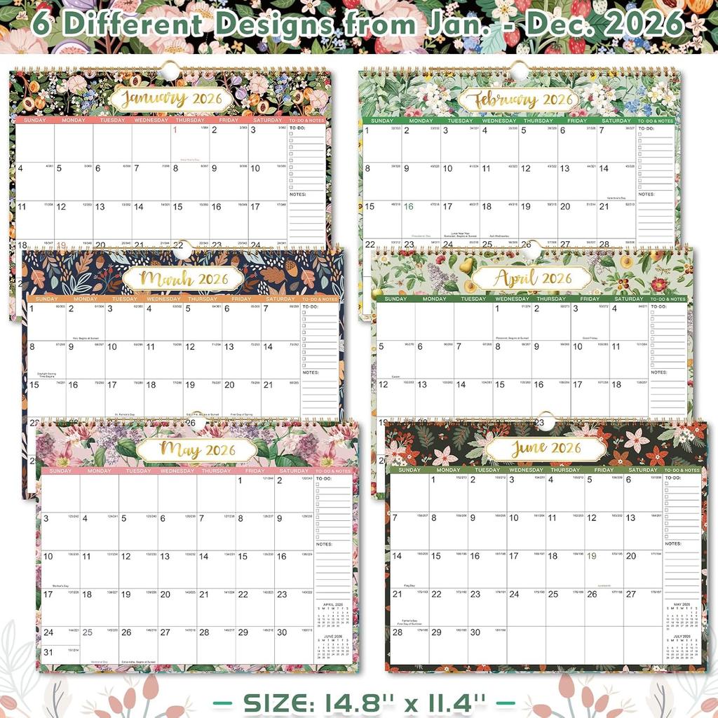 2026 Calendar - 2026 Wall Calendar, Jan. 2026 - Dec. 2026, 14.8" x 11.4", 12 Months Wall Calendar 2026 with Premium Paper, Strong Twin-Wire Binding,