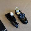 Cowhide version~ Round head bow British style loafers one pedal retro college single shoes low heel small leather shoes women