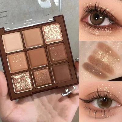 Paletka 9 barev čokoládových očních stínů Perleťově matná paleta očních stínů Paleta lesklých flitrů Oční pigmenty Trvalý make-up