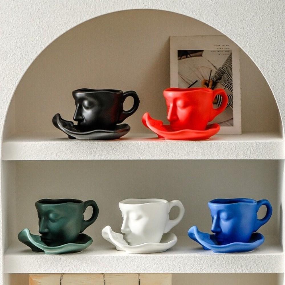 With Tray Artistic Ceramic Mug European Style Tea Cup Decorative Kissing Face Cups  Wedding Gifts