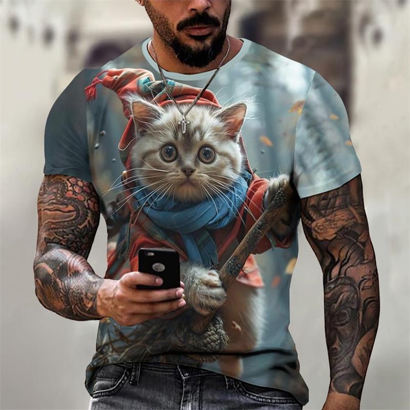 3D Printed Magical Poster Wizard Cat T Shirt For Men Funny Cute Animal Pattern T-Shirts Summer Short Sleeve Round Neck Tops Tees