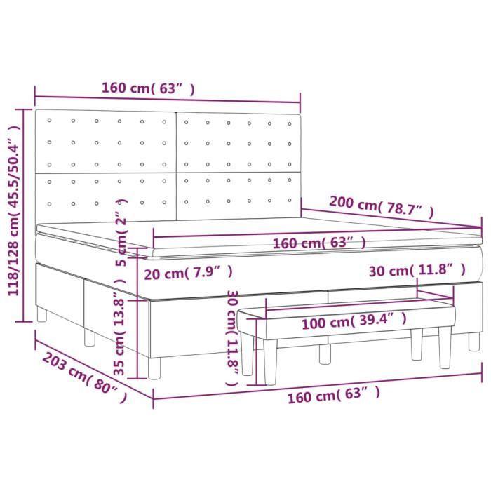 3138091 vidaXL Lit à sommier tapissier et matelas Gris clair 160x200cm Velours