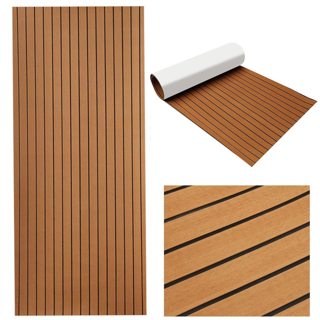 2300x900x6mm EVA Foam Faux Teak Brown Decking Sheet Boat Deck Mat Anti Skid Thicken Yacht Flooring Self Adhesive Protective Pad