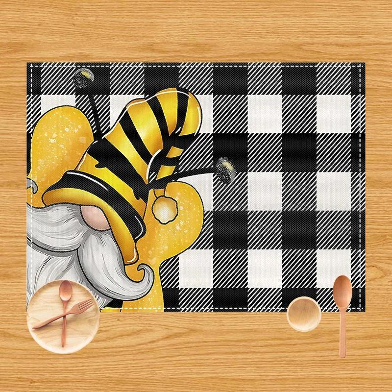 1 Stück Sonnenblumen-Bienen-Platzset Esstisch Sommer-Thema Tischdekoration Leinen Tischgeschirr Untersetzer Küchenzubehör für Kindergeburtstagsparty