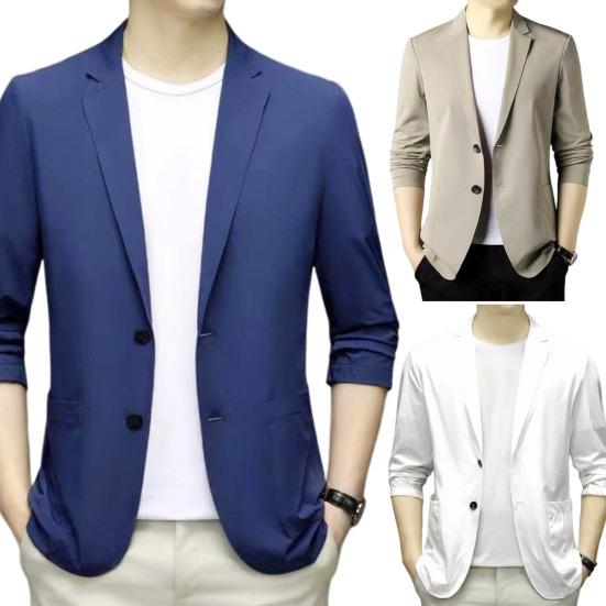 Men Suit Coat Lapel Long Sleeve Single Breasted Suit Jacket Solid Color