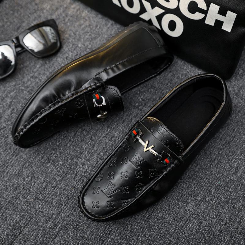 

Doudou shoes men s 2025 spring new European station men s leather shoes casual lazy foot cover trend shoes breathable and light 44 чорний