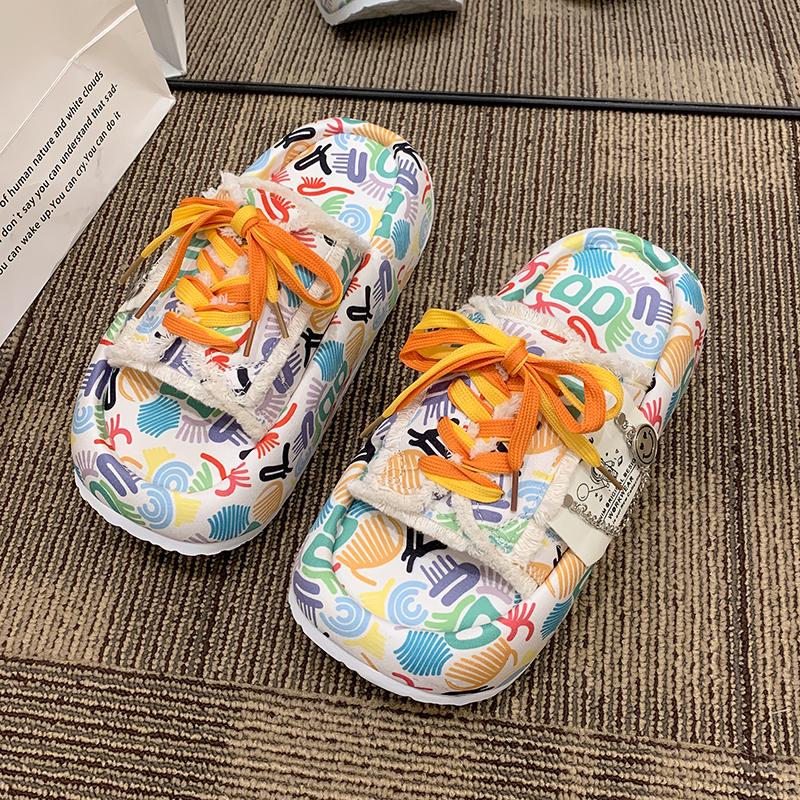 Fashion 6CM Fashion Summer New Women Slippers Platform Shoes Graffiti Mules Flip Flops Street Sandals Clogs Flat Casual Shoes For Female