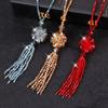 1116 Faux Crystal Necklace Knotted Beaded Long Tassel Shiny All Match Women Long Pendant Sweater Necklace Pendant Necklaces