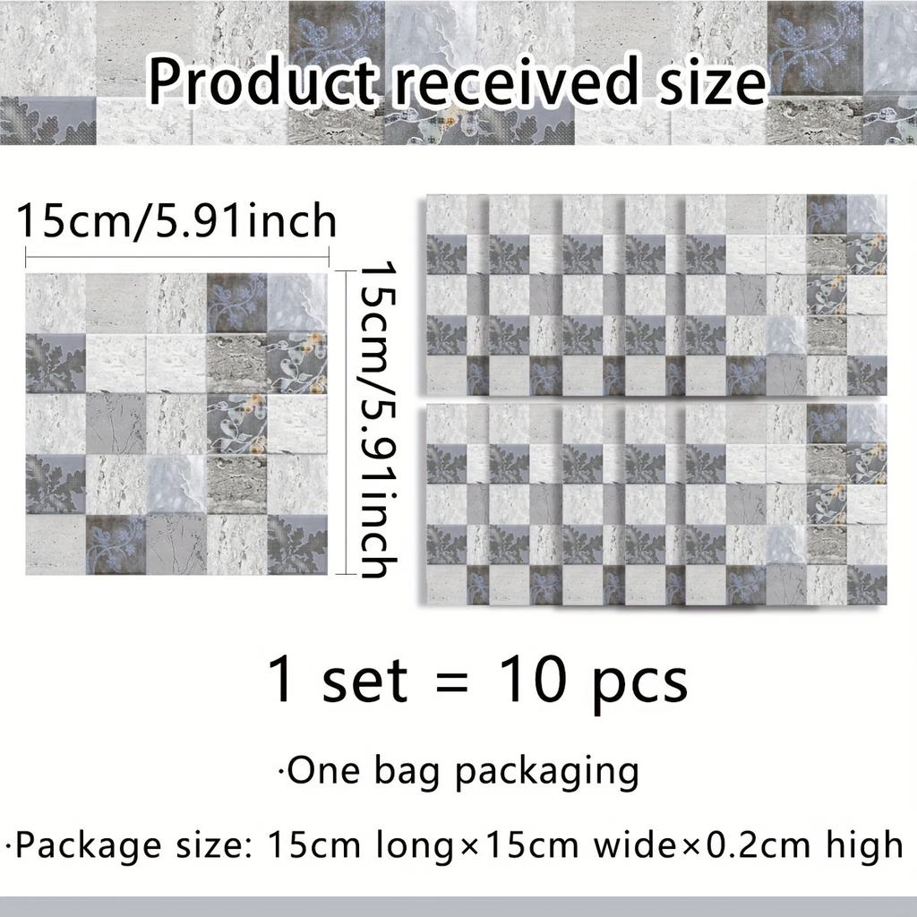 1Set (10Pcs) Vintage Floral Ceramic Tile Wall Stickers - Self - Adhesive, Waterproof & Grease - Resistant for Kitchen Home Decor