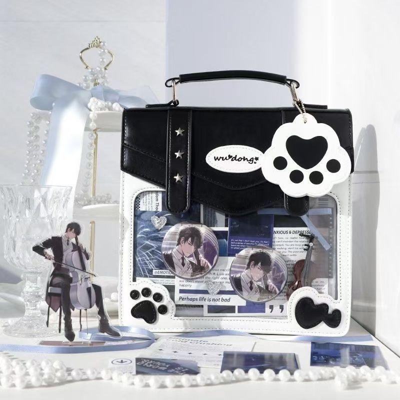 Japanese Sweet Anime Ita Bag Women Girls Badge Transparent Square Backpack Ladies Leather Cartoon Multifunctional Shoulder Bags