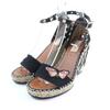 Ausgezeichnete Sandalen Leder Knöchelriemen Keilabsatz Schwarzes Canvas Damen 37 Gebraucht