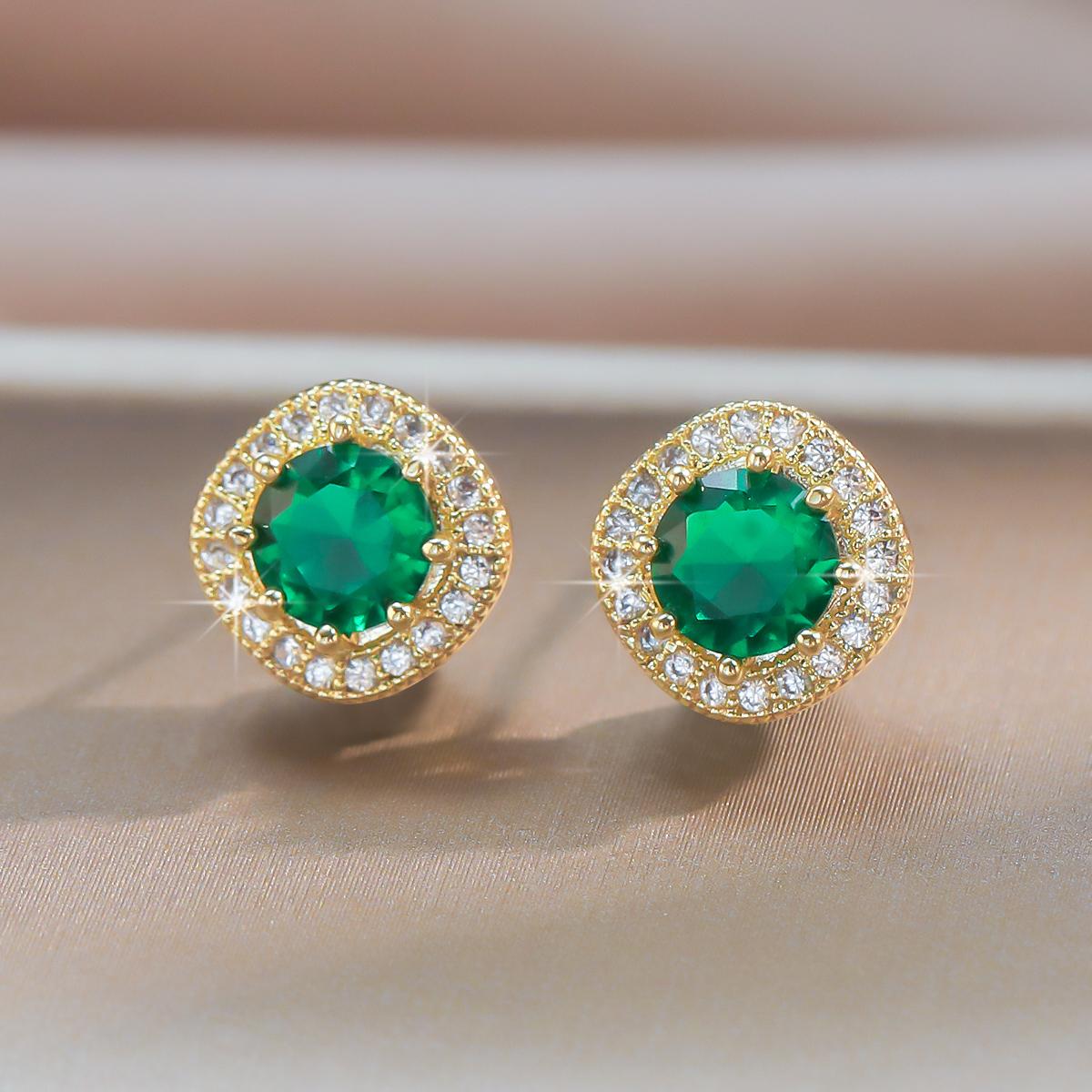 

Female Square Green Earrings Exquisite Cubic Zircon Wedding Earrings Fashion Gold Color Stud Earrings For Women