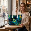 Peacock Feather Print Shoulder Bag Large Capacity Daily Shopping Tote Bag