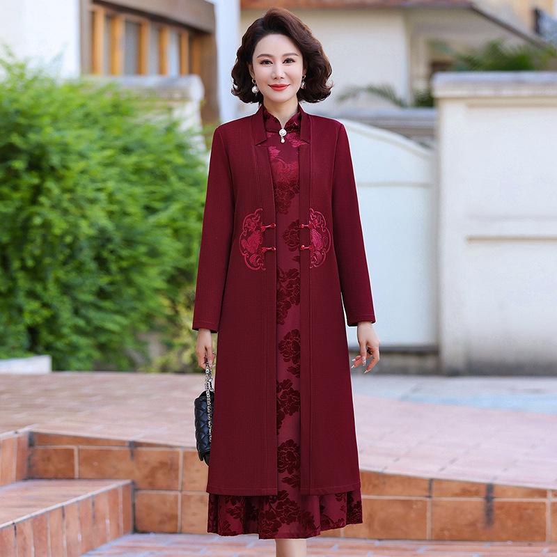 

Spring & Autumn Mother-in-Law Wedding Qipao Suit – Elegant Two-Piece Dress Set 2XL темно-красного