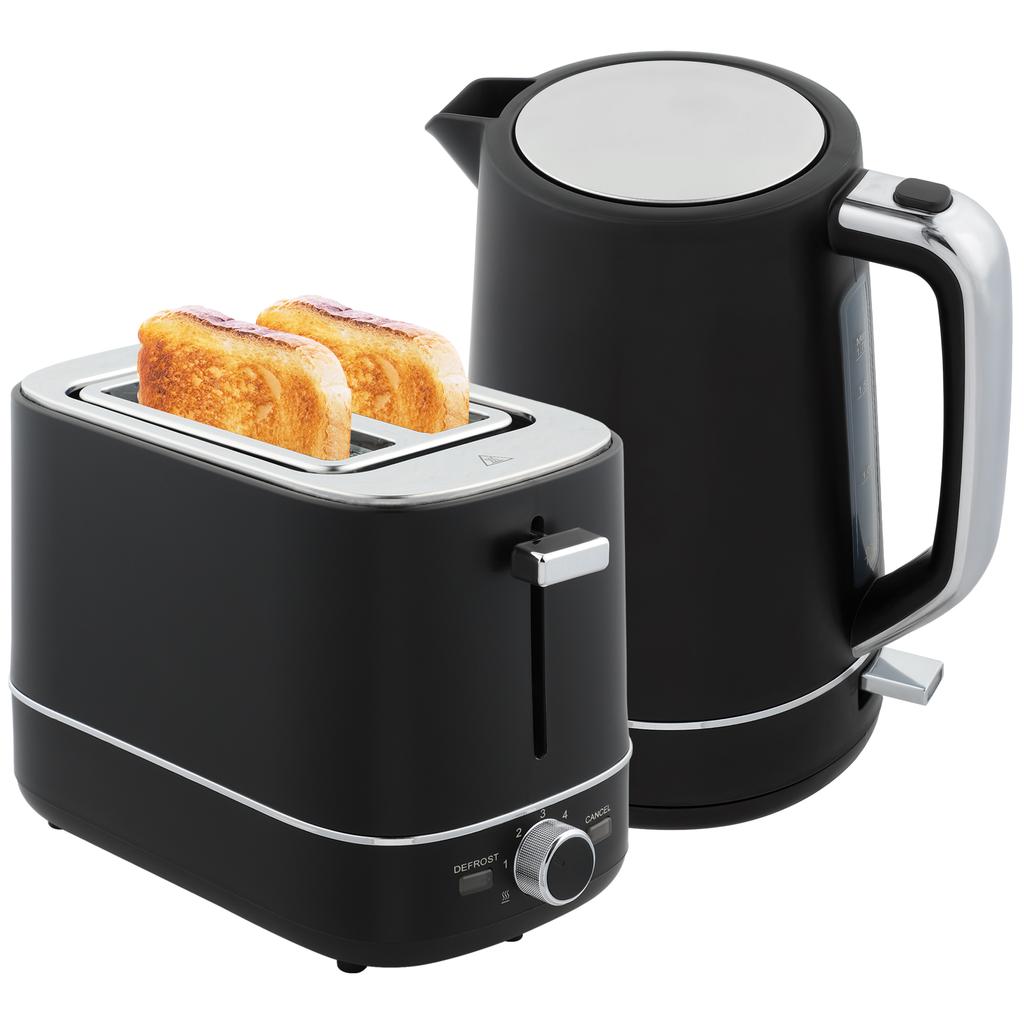 Set of 1.7 L Kettle and Toaster with 6 Browning Levels, Black/Steel