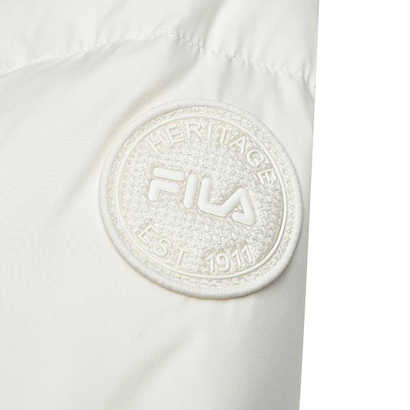 Fila Heritage Warm Versatile Solid Color Logo Hooded Long Sleeve Down Jacket Women Outerwear Cloud-Mushroom-White F11W448901FWT