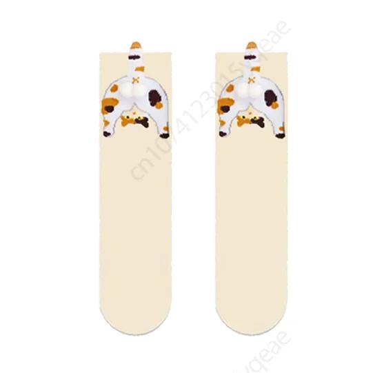 1/5Pairs Autumn Winter Cartoon Cat Cozy Pile Socks Cute Knitted Crew Sock Soft Kawaii Women Casual Ankle Sock Stylish All Season