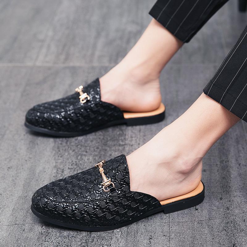 Men's Summer Casual Slip-On Leather Shoes - Large Size, Easy-On, Fashionable Half-Open Design