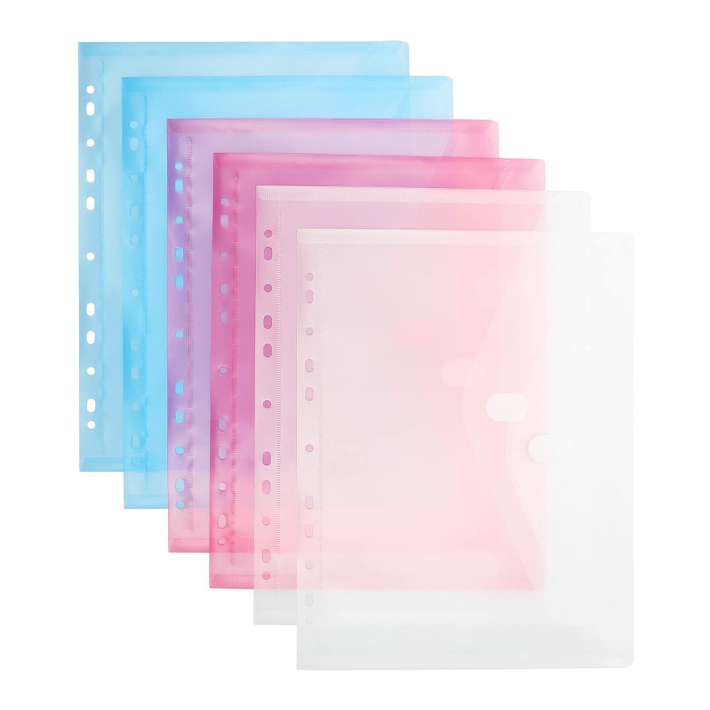 kwmobile 6x File A4 Clear File 24 x 31 cm Clear Case File Case Receipt Holder Clear Pocket Pink - Semi-transparent/Blue/Dark