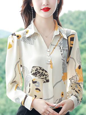 Elegant Ladies Shirts Chiffon Shirt Female Fall High-end Fashion Long-sleeved Shirt To Cover The Belly Small Shirt Middle-aged Mother Blouse