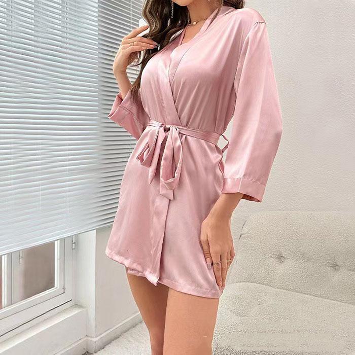 Elegat Home Spa Robe for Women - Soft Satin Feel V-Neck Long Sleeve Housecoat