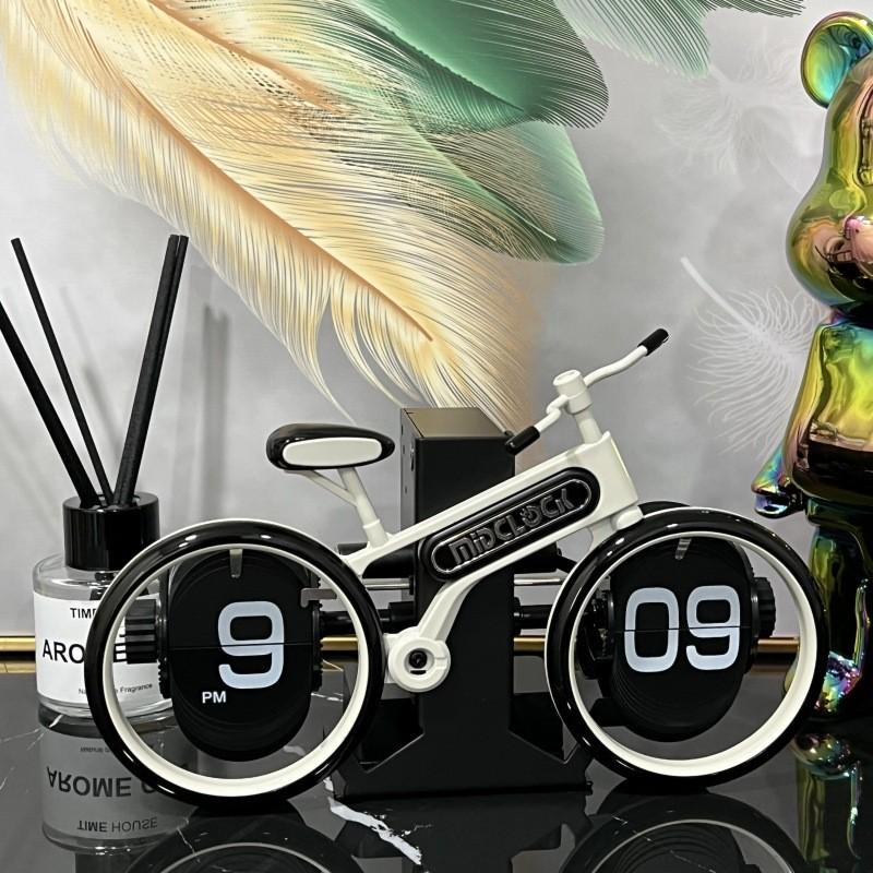Retro Creative Bicycle Flip Clock Automatic Page Turning 12 Hour Mode Desk Table Clocks Home Office Decor Mechanical Desk Clock