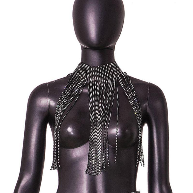 

Women s Shiny Diamond Tassel Dance Bar Nightclub Skirt Black Tops All yards