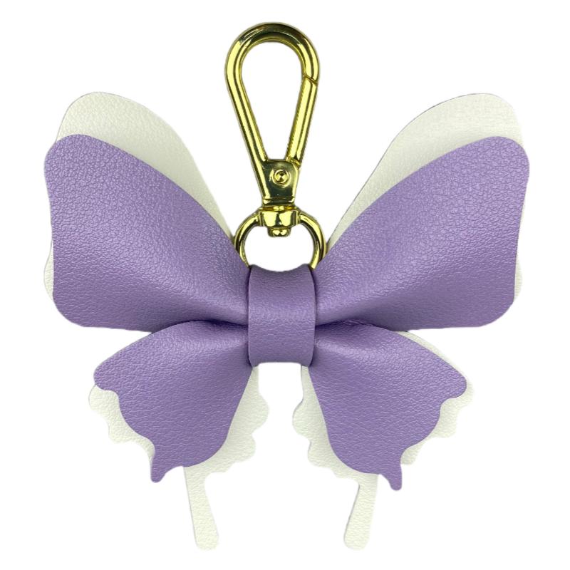 Handcrafted Elegant Butterfly Leather Keychain Double-Layer Wing Design with Premium Light Gold Hook Bag Charm Gift Accessory