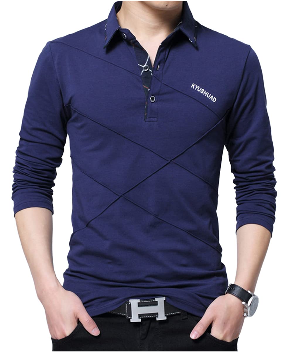 

Одежда для гольфа Рубашка поло Длинный рукав Быстросохнущая Рубашка для гольфа Деловая Хлопок Спорт Темно-синий 2XL [three Joy] Мужская