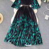 Summer Beach Leopard Print Miyake Oversized Dress Women Clothing Flare Sleeve Belt Big Swing Pleated Loose Long Robe