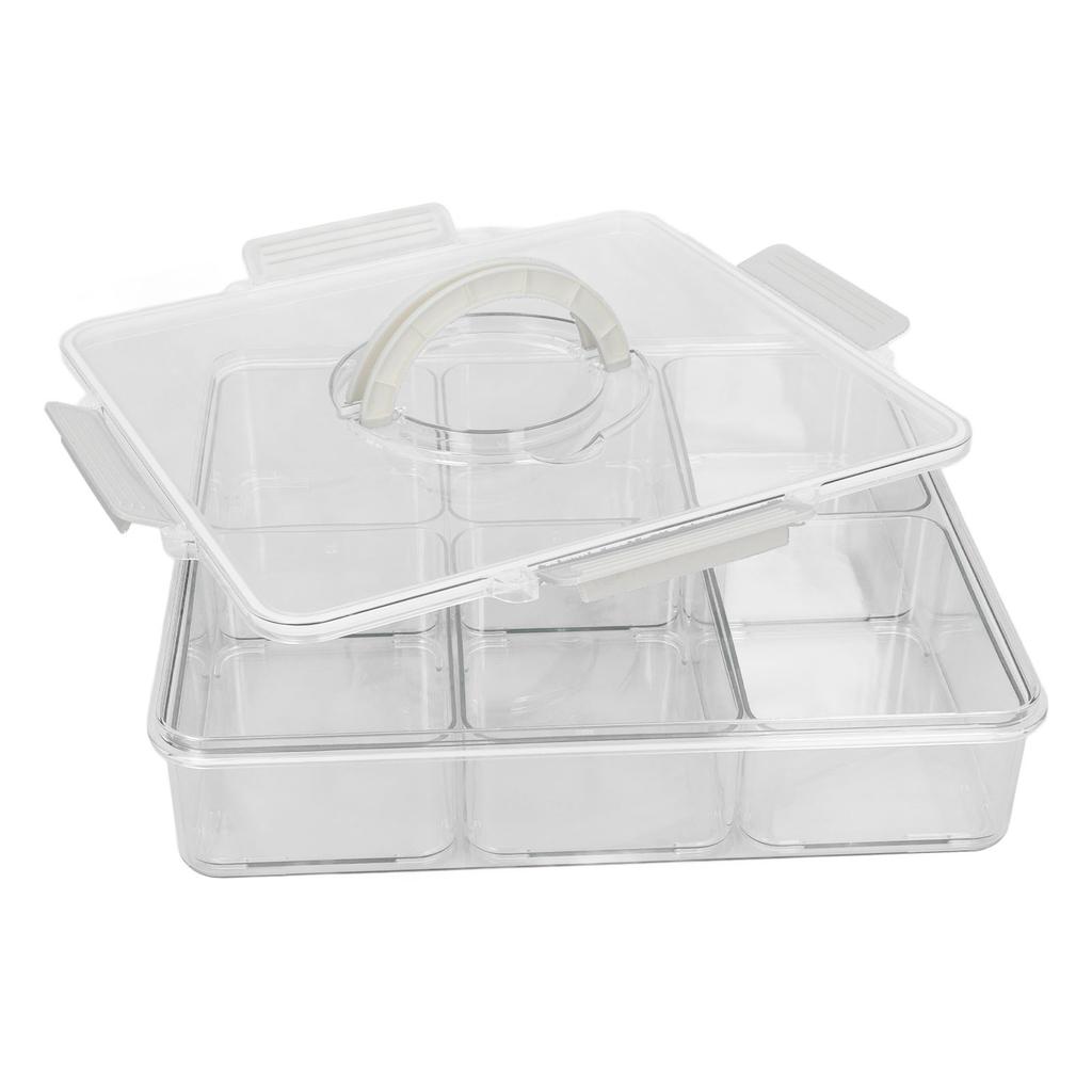 Portable Snackle Box Container 6 Grids Snack Box Organizer Divided Serving Tray with Lid for Kitchen Fruits Candy
