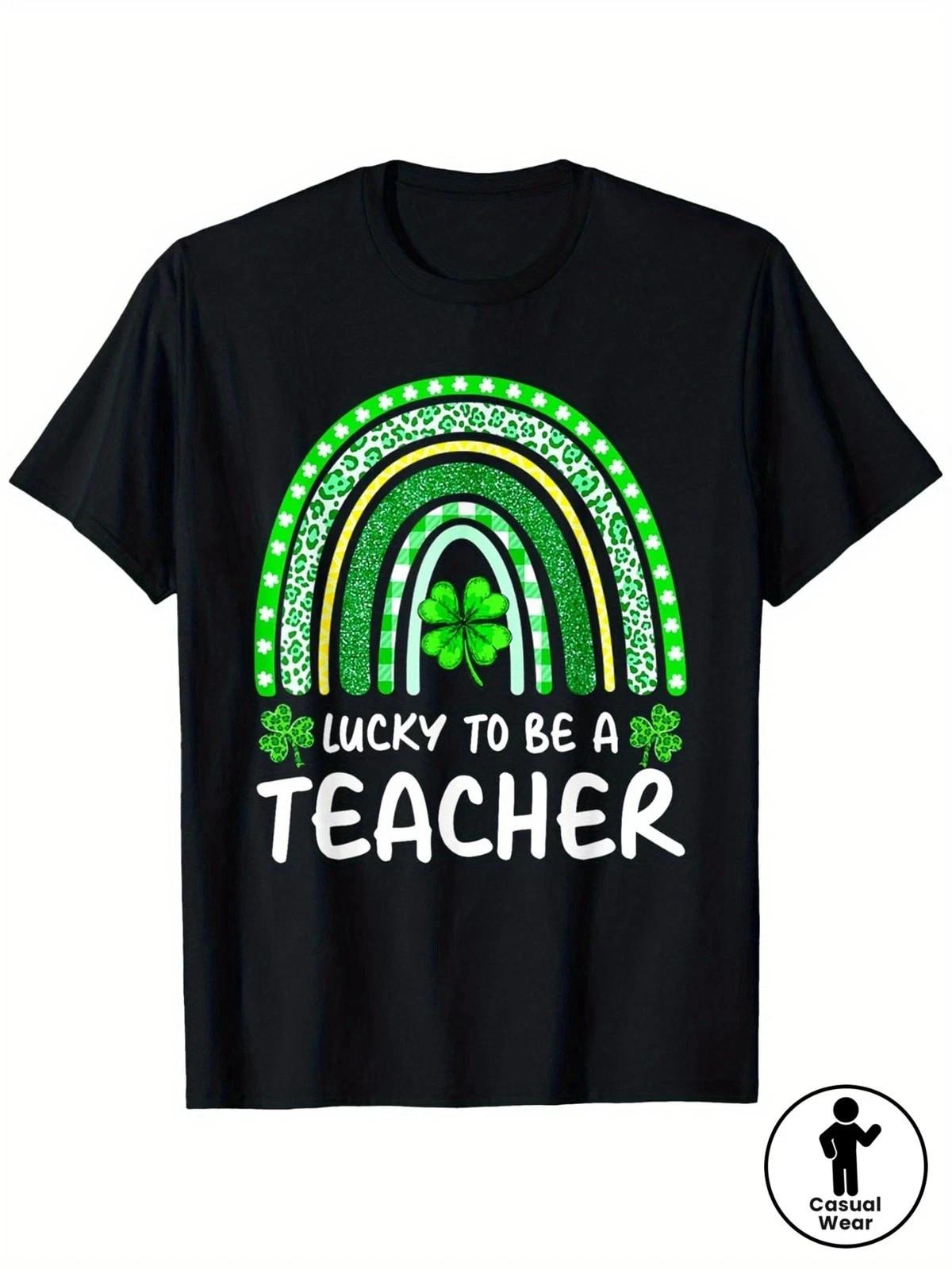 Lucky To Be A Teacher St Patrick’s Day Shirt Shamrock Rainbow Teacher T-Shirt 3XL