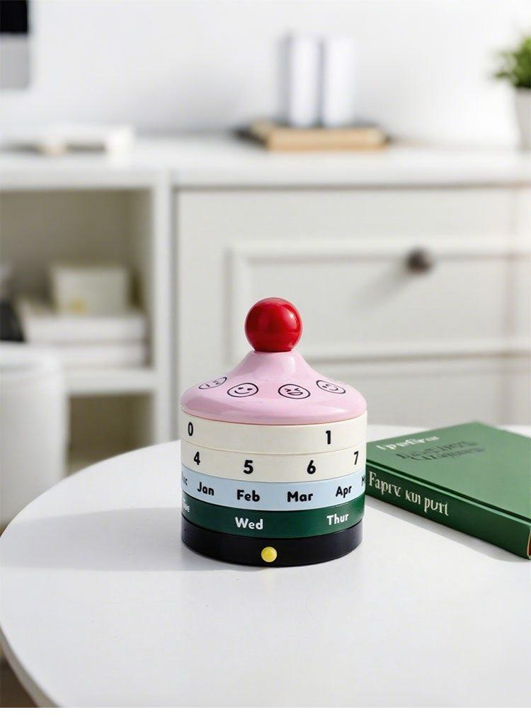 Colorful Rotating Calendar Box Resin Box Ceramic Top Ball Ornament Office Mood Study Instagram Desktop Decoration