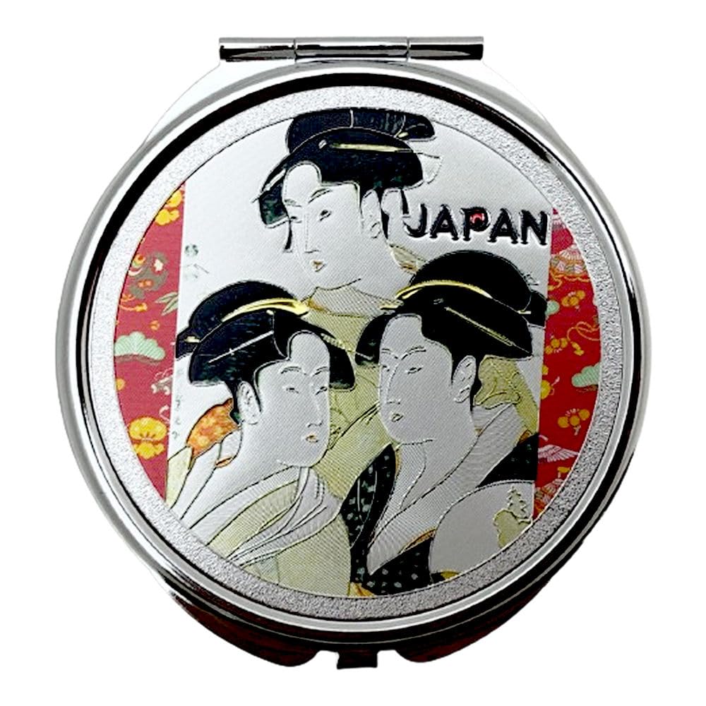 Compact mirrorUkiyo-eKitagawa UtamaroThree BeautiesLightweightThinDouble-sided mirrorWith magnifying glassConvenient carryingJapanese mirrorMakeup